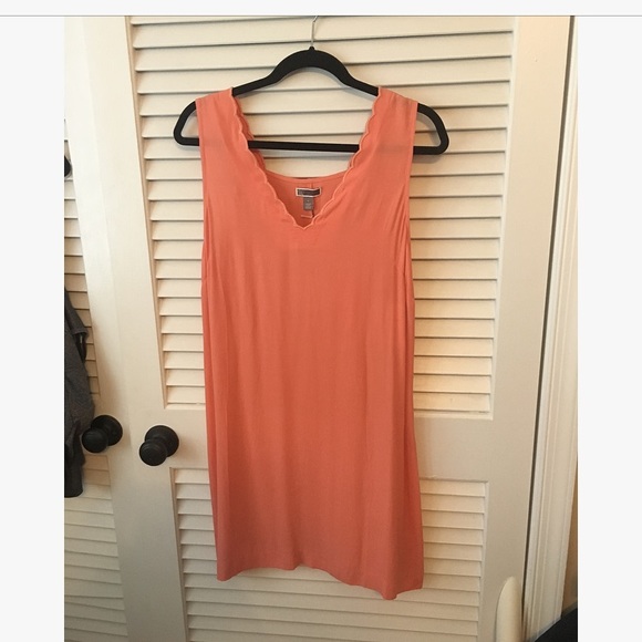 Coral Scalloped Neck Dress - Picture 1 of 4